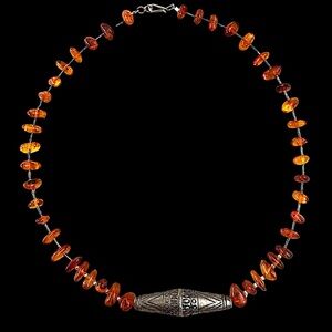 Vintage Baltic Amber Barrel Bead Southwestern Necklace